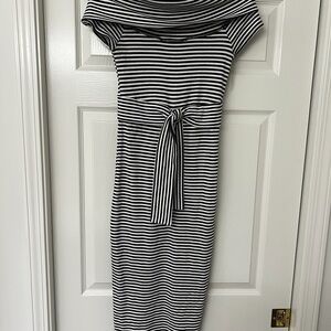 Vici Navy Striped Off-Shoulder Dress